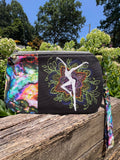 Embroidered Floral Mandala with Firedancer (Black and White Zipper) Clutch with Detachable Wristlet Strap