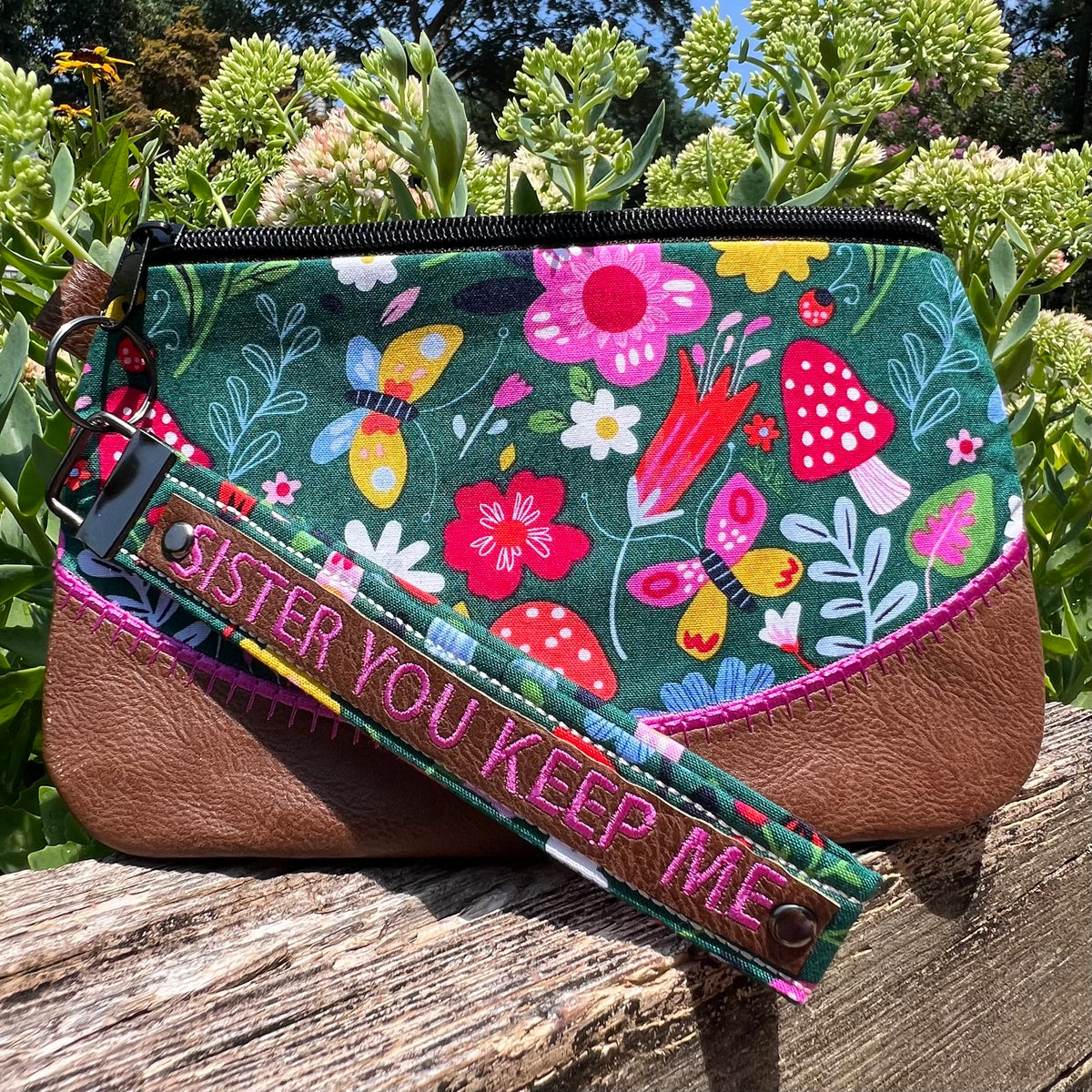 Sister You Keep Me Wristlet with Removable Strap • DMB Inspired • Embroidered Floral Pouch • Bag