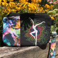 Embroidered Floral Mandala with Firedancer (Solid Black Zippered) Clutch with Detachable Wristlet Strap