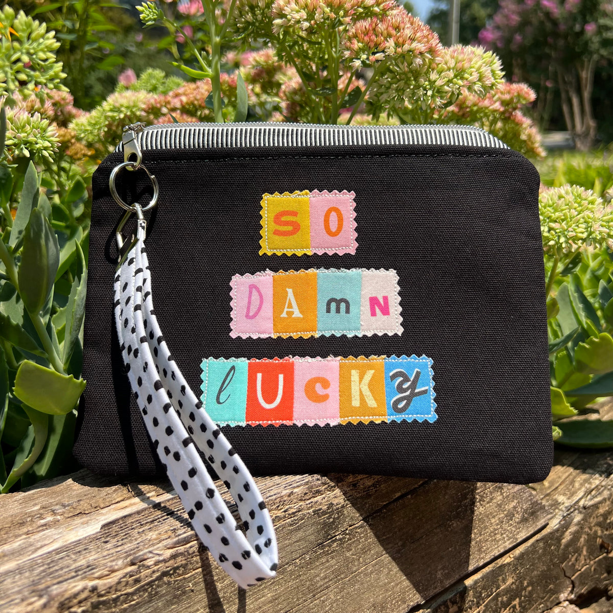 So Damn Lucky Zippered Pouch with Removable Wristlet Strap