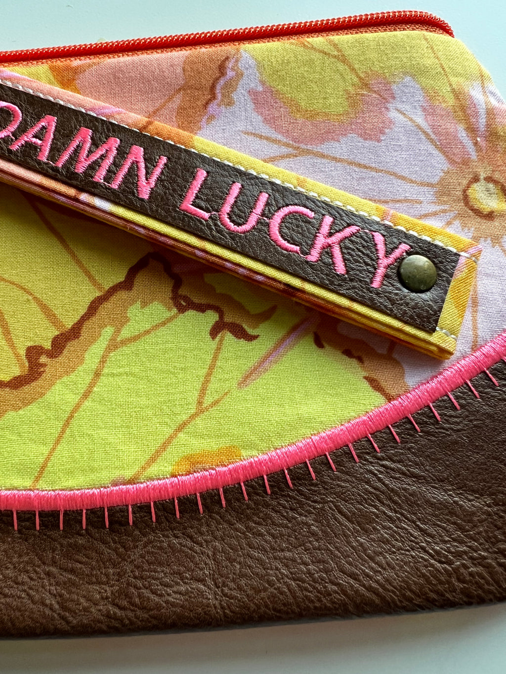 So Damn Lucky Wristlet with Removable Strap • DMB Inspired • Embroidered Floral Pouch • Bag
