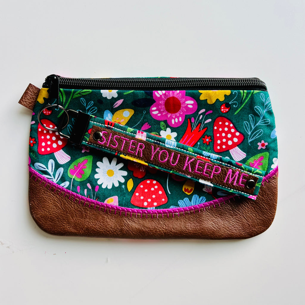 Sister You Keep Me Wristlet with Removable Strap • DMB Inspired • Embroidered Floral Pouch • Bag