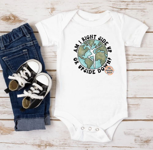 Am I Right Side Up or Upside Down Onesie® • Also available in Toddler and Youth sizes • DMB Kids • Crush