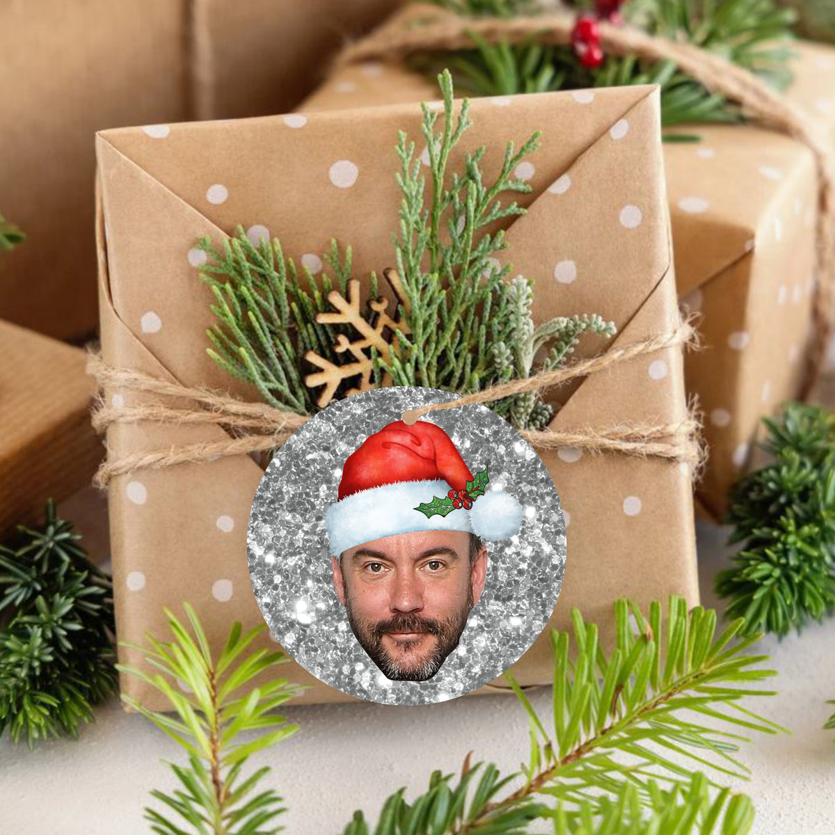 Glitter Santa Dave Ornament
